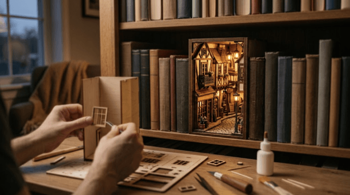 Ein Book Nook wird gerade zusammengebaut